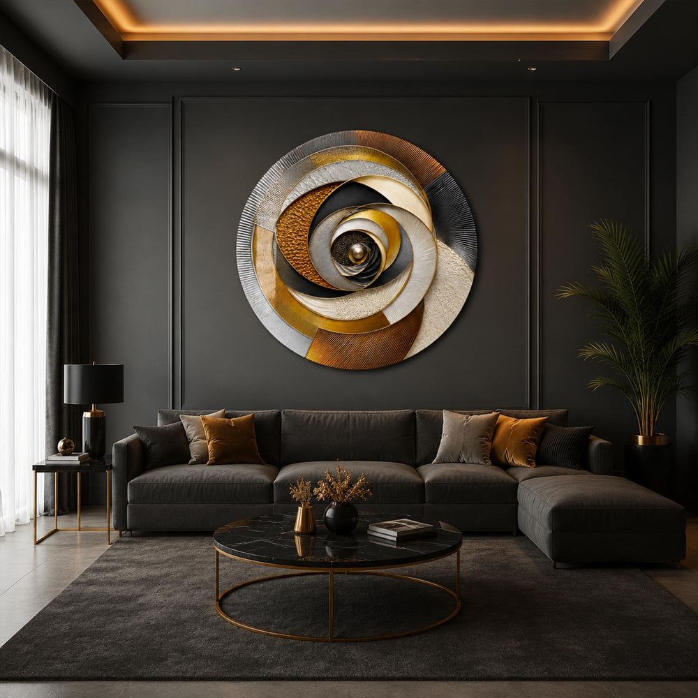 Gilded Spiral — tempered glass, ultra HD print, ready to hang
