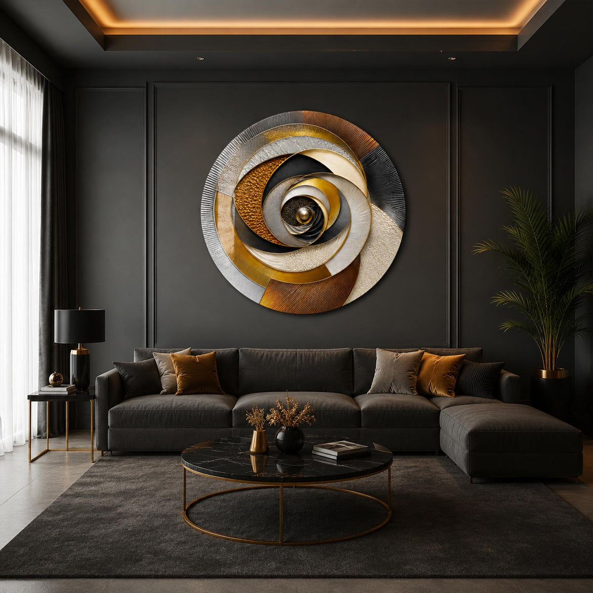 Gilded Spiral — tempered glass, ultra HD print, ready to hang