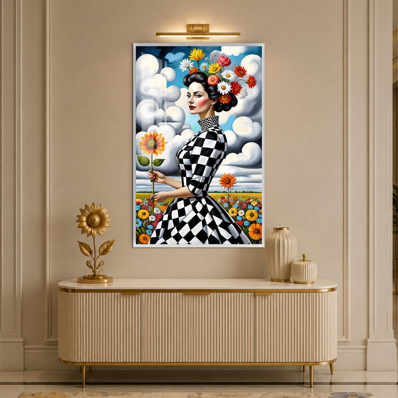 Checkered Floral Muse with white frame