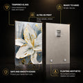 Golden White Lily — tempered glass, ultra HD print, ready to hang
