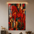 Scarlet Mosaic Horse in a modern room