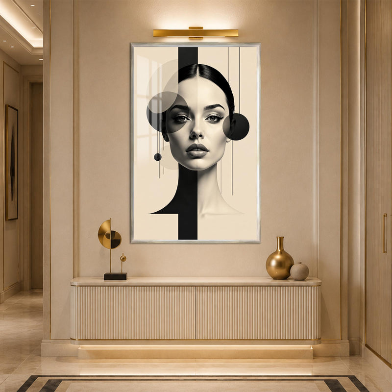 Geometric Monochrome Beauty with silver frame