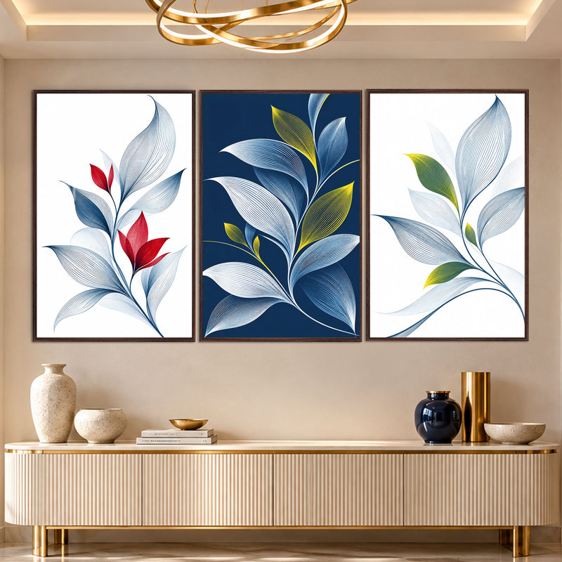 Navy Botanical Leaves with walnut frame