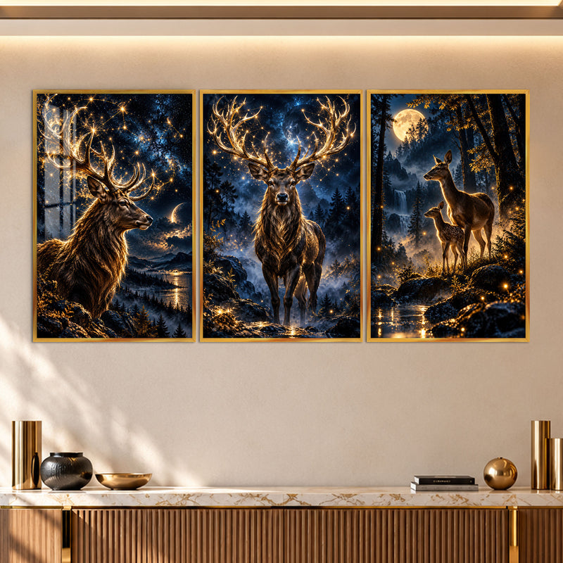 Moonlit Deer with gold frame