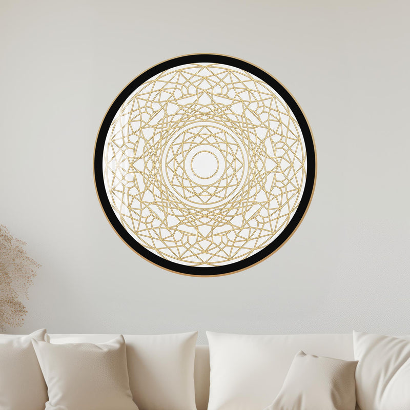 Golden Radial Mandala Line Art with black frame