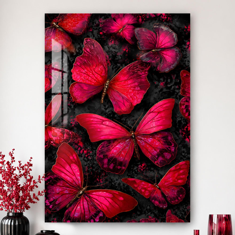 Artronauts Glass Print Crimson Butterfly Garden Vertical Glass Wall Art