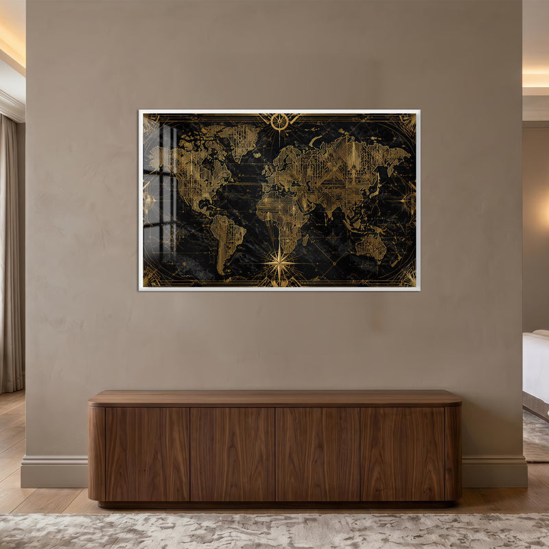 Gilded World Map with white frame