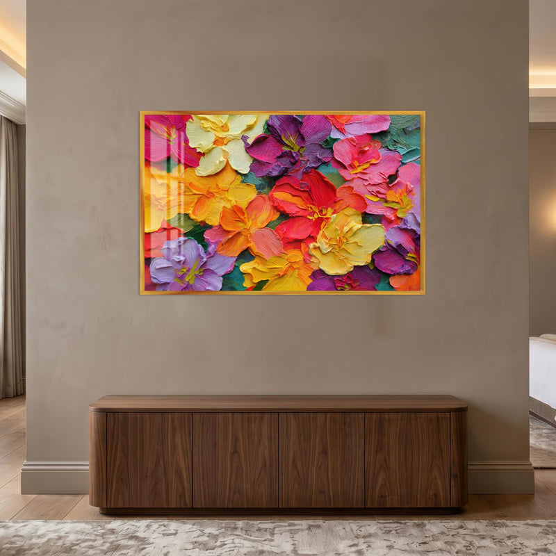 Vibrant Painted Blooms with gold frame