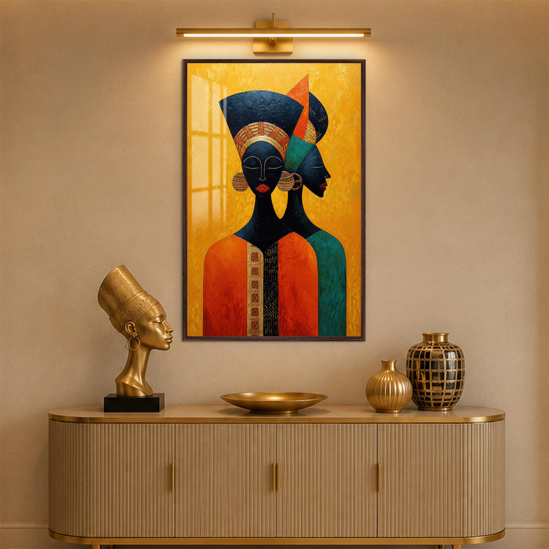 Golden African Sisters with walnut frame