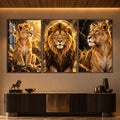 Golden Lion Family with walnut frame