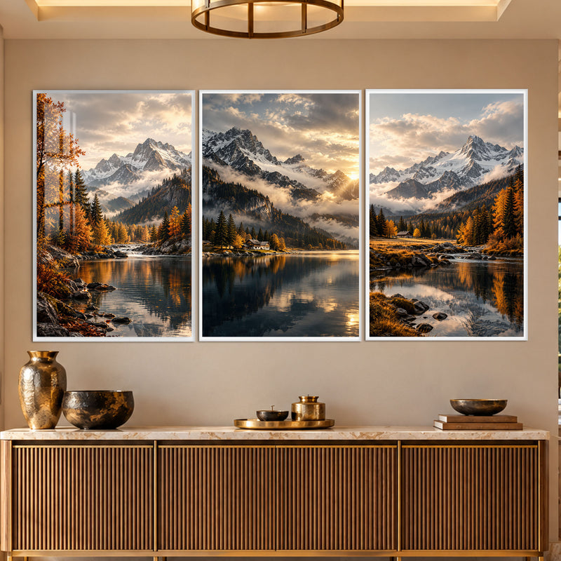 Autumn Alpine Lake with white frame