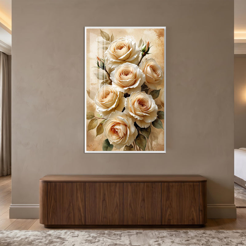 Champagne Rose Bouquet with white frame