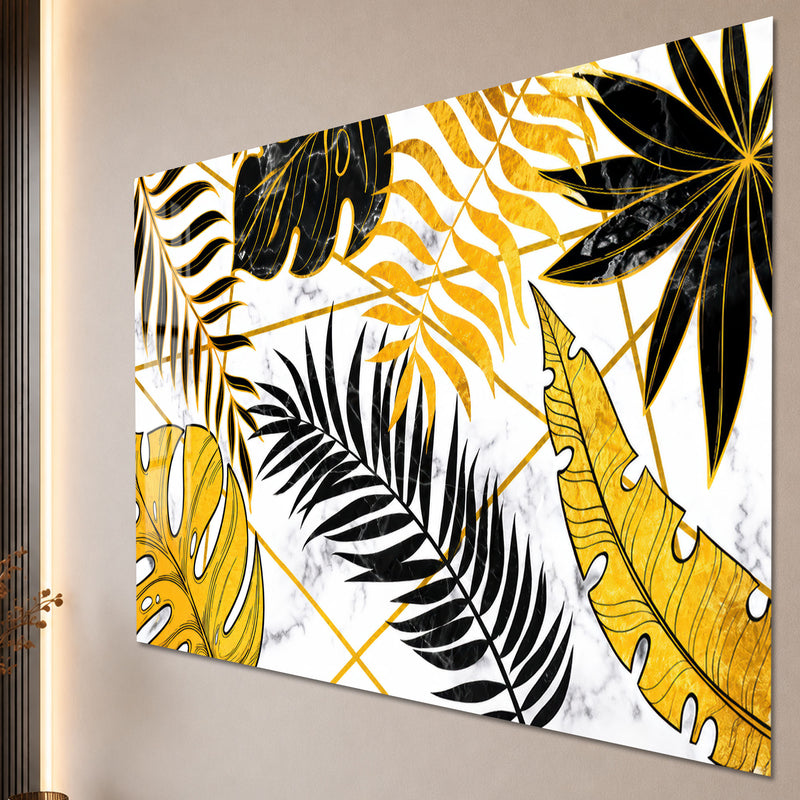 Gold and Black Tropical Leaves close-up angled detail