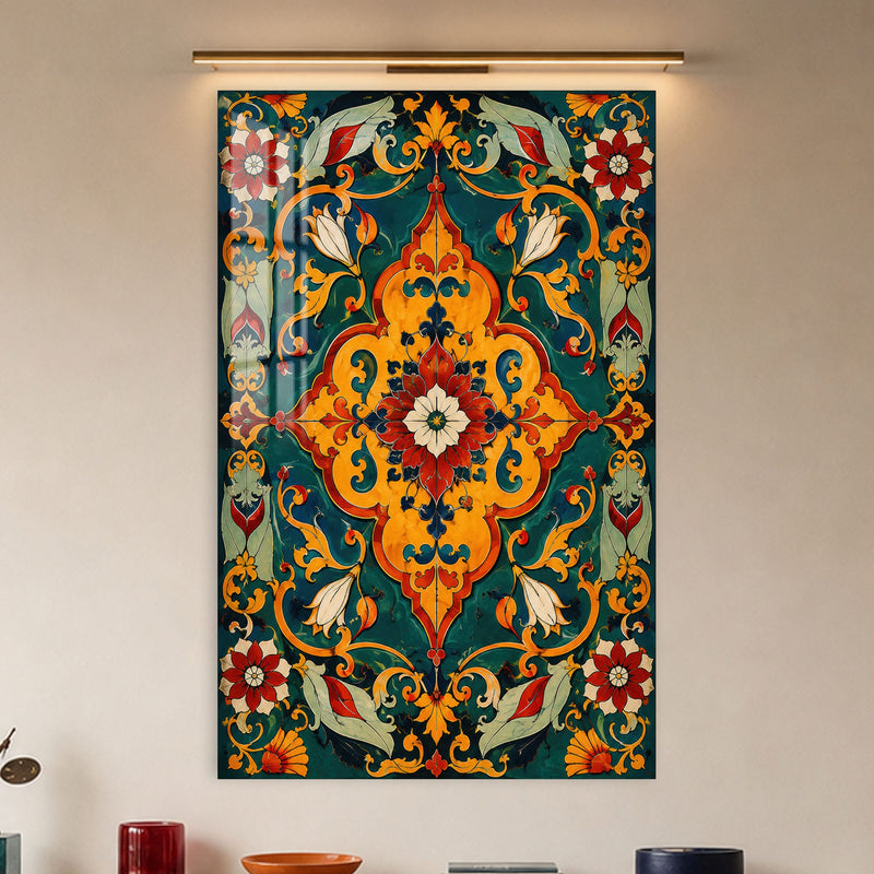 Artronauts Glass Print Emerald Floral Medallion Glass Wall Art