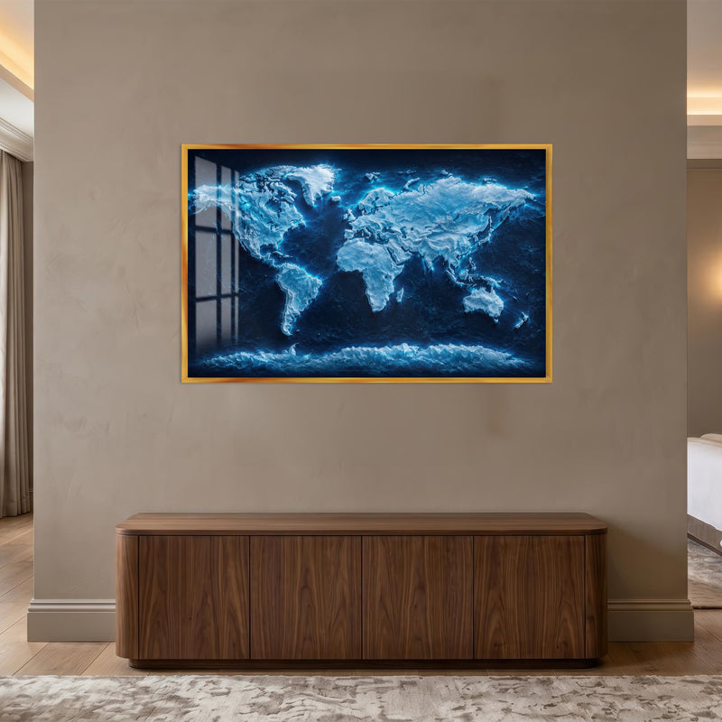 Frozen World Map with gold frame