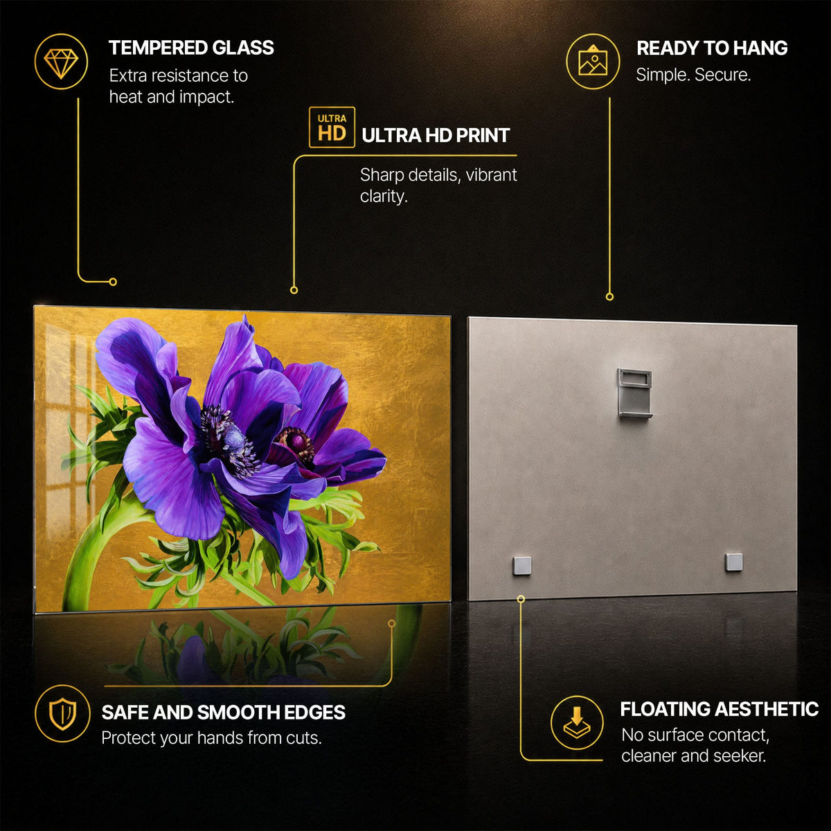 Artronauts Glass Print Purple Anemone Blooms Glass Wall Art