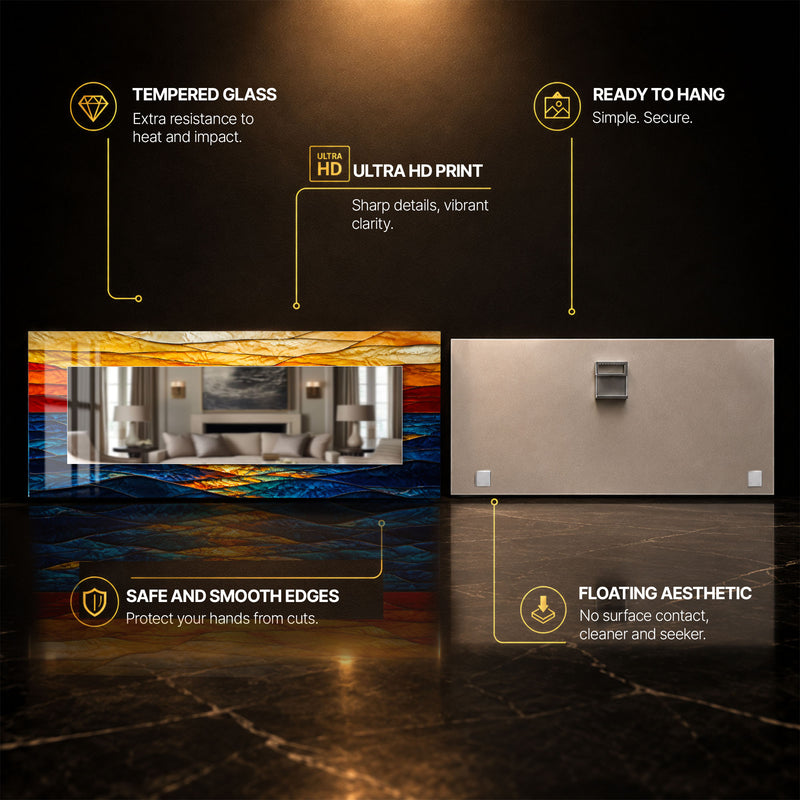 Molten Horizon — tempered glass, ultra HD print, ready to hang