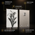 Monochrome Floral — tempered glass, ultra HD print, ready to hang