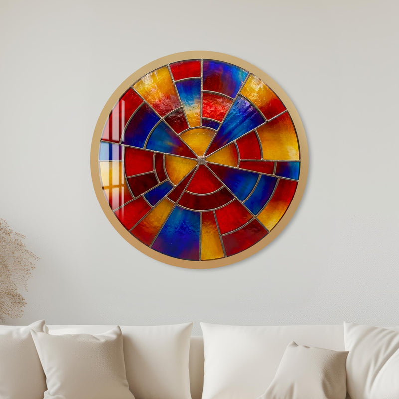 Radial Stained Glass Sunburst with gold frame