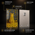 Golden Polka Dot Cat — tempered glass, ultra HD print, ready to hang
