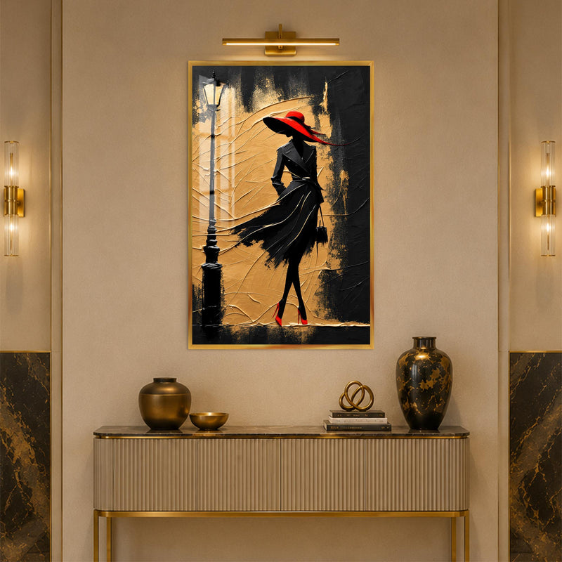 Crimson Hat Elegance with gold frame