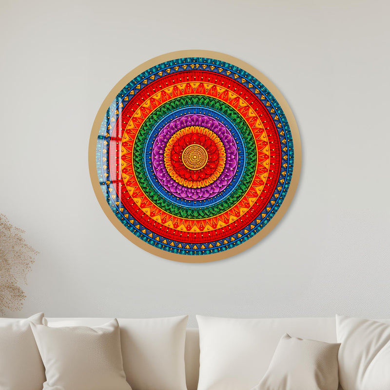 Rainbow Lotus Mandala with gold frame