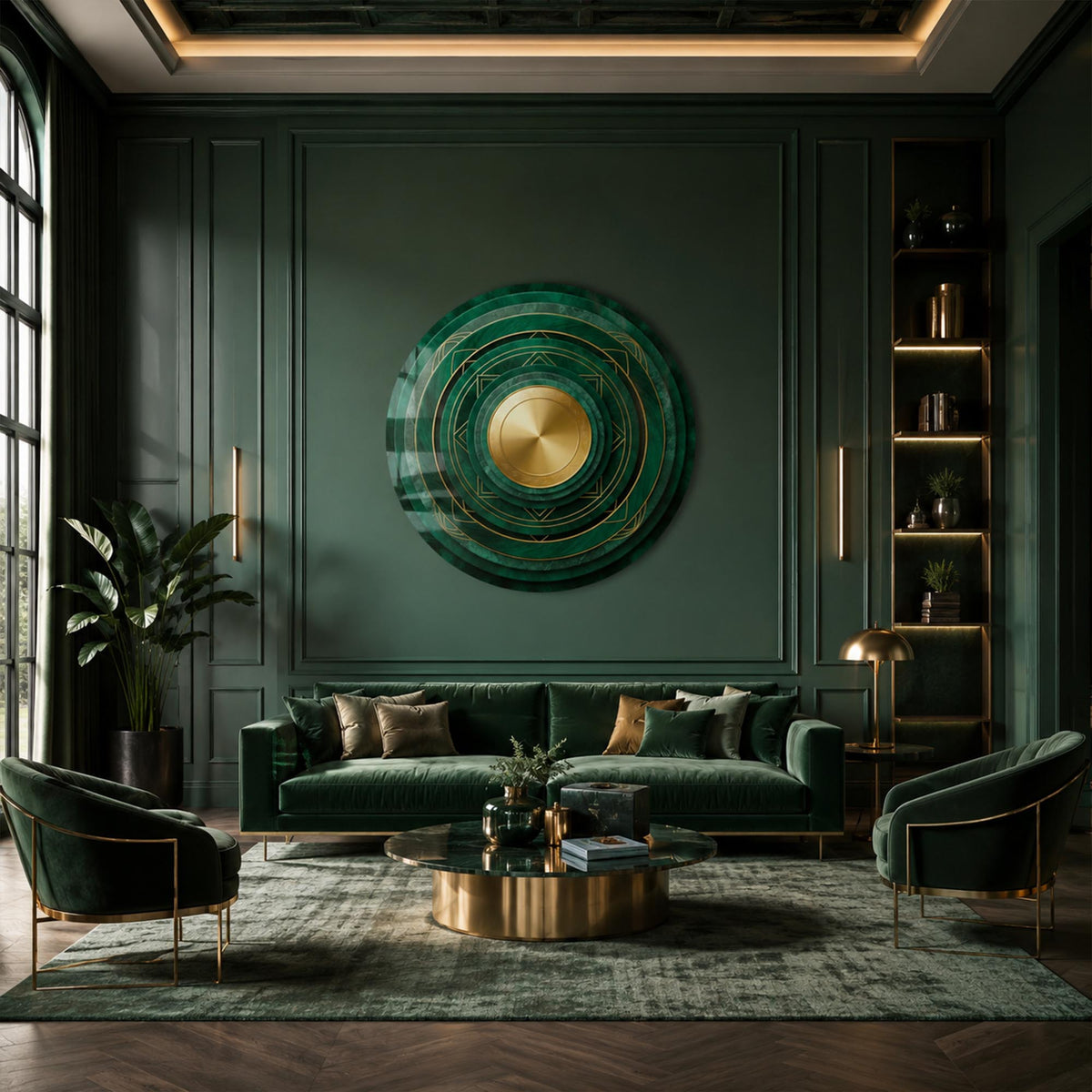 Emerald Geometric Halo in a modern room