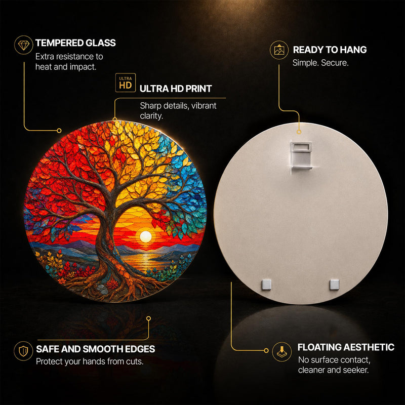 Sunset Tree of Life — tempered glass, ultra HD print, ready to hang
