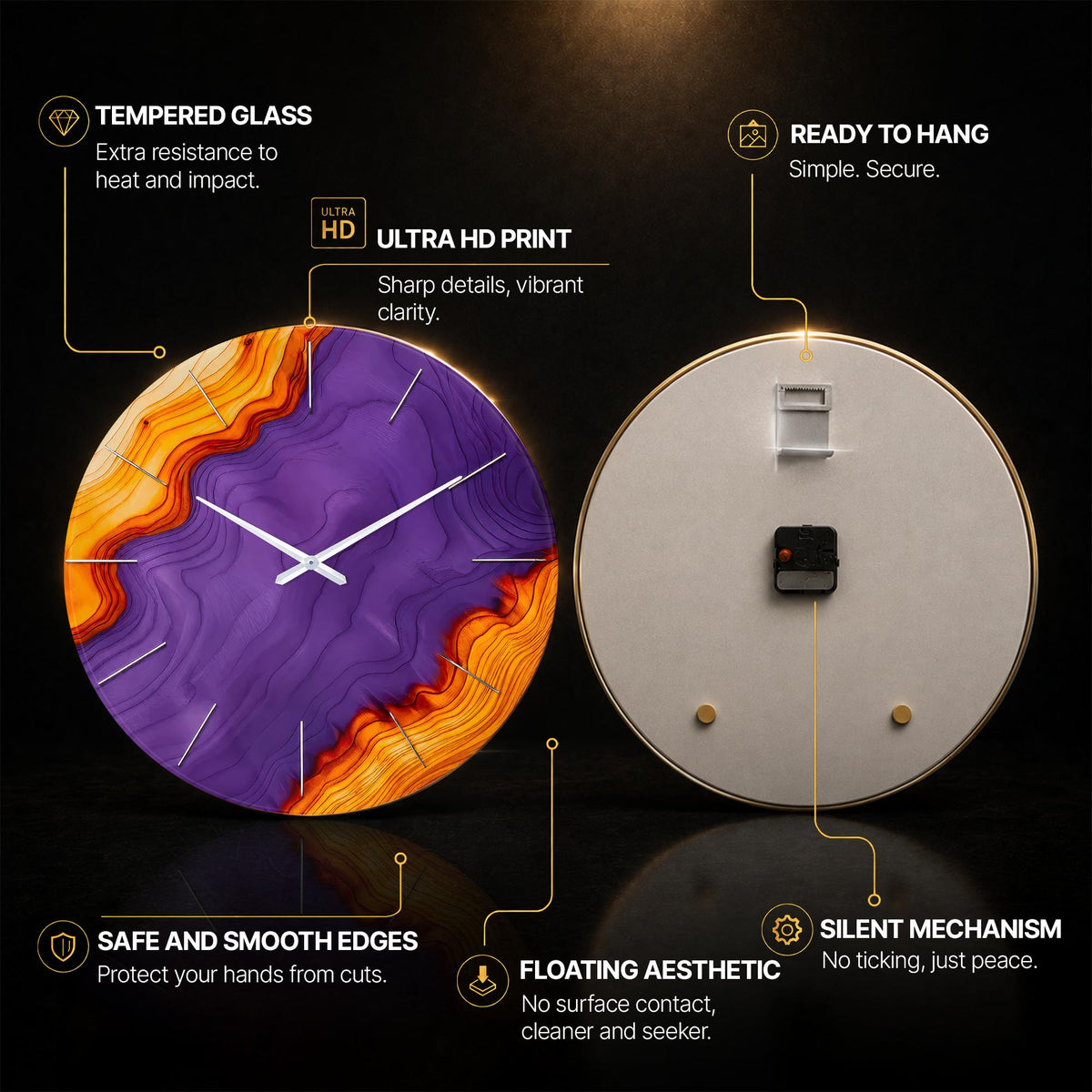Purple Amber Agate — tempered glass, ultra HD print, ready to hang