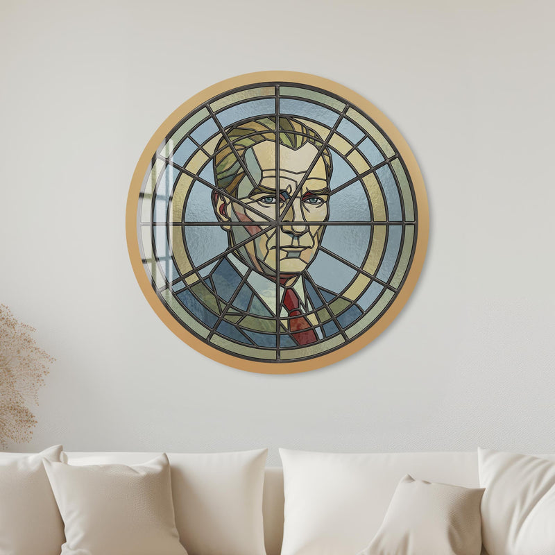 Stained Glass Portrait Medallion with gold frame