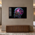 Neon Floral Skull with walnut frame