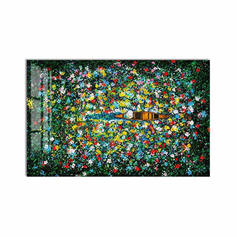 Artronauts Glass Print Boat Through Flower Field Glass Wall Art