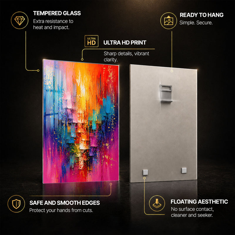 Chromatic Cascade — tempered glass, ultra HD print, ready to hang