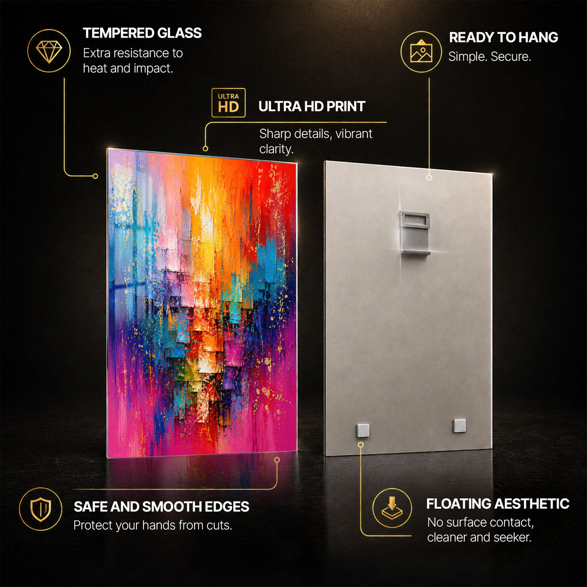 Chromatic Cascade — tempered glass, ultra HD print, ready to hang