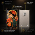 Gilded Amaryllis Muse — tempered glass, ultra HD print, ready to hang