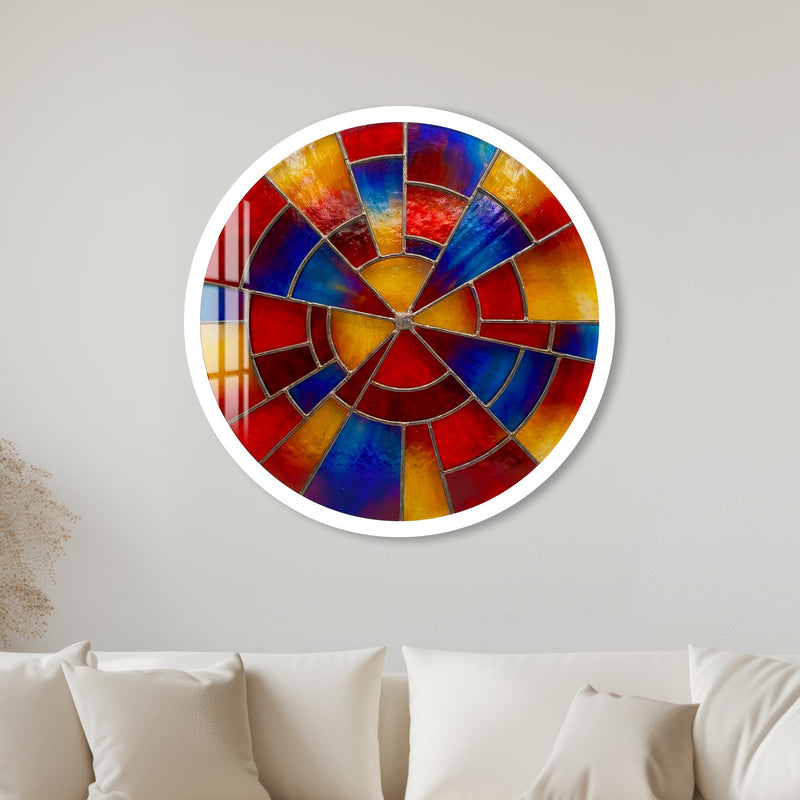 Radial Stained Glass Sunburst with white frame