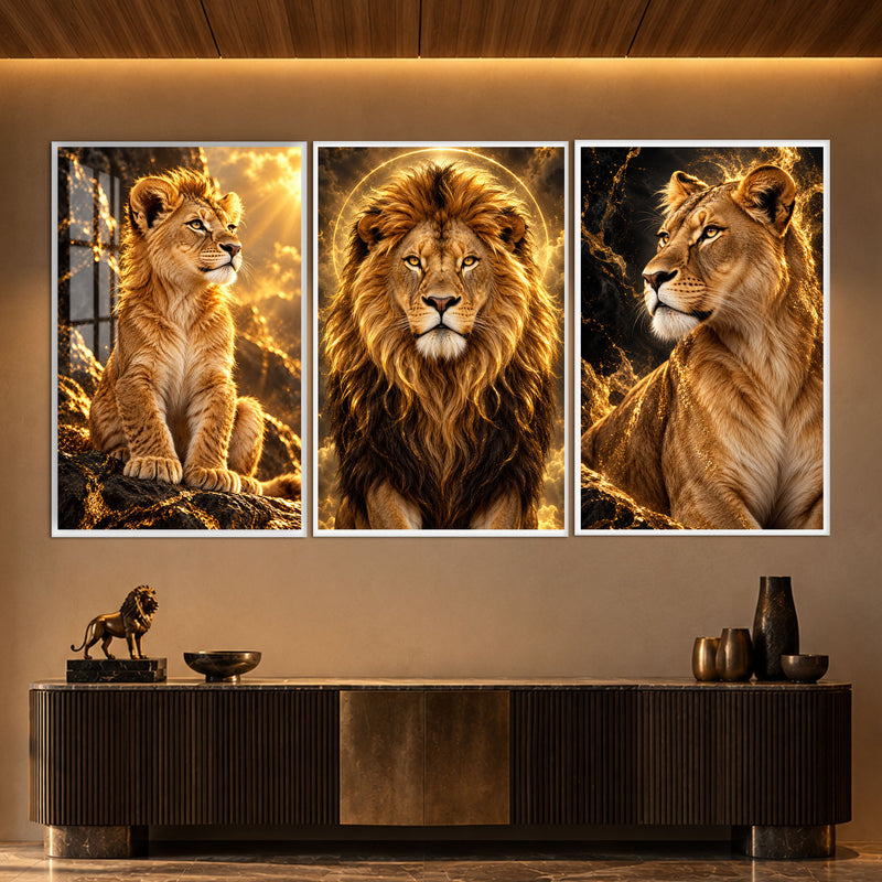 Golden Lion Family with white frame