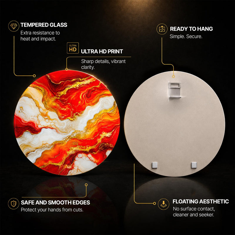 Molten Marble Blaze — tempered glass, ultra HD print, ready to hang
