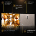 Wooden Sphere Corridor — tempered glass, ultra HD print, ready to hang