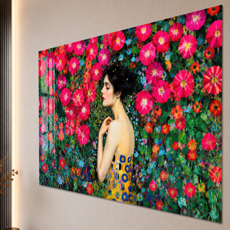 Artronauts Glass Print Woman Among Flowers Glass Wall Art