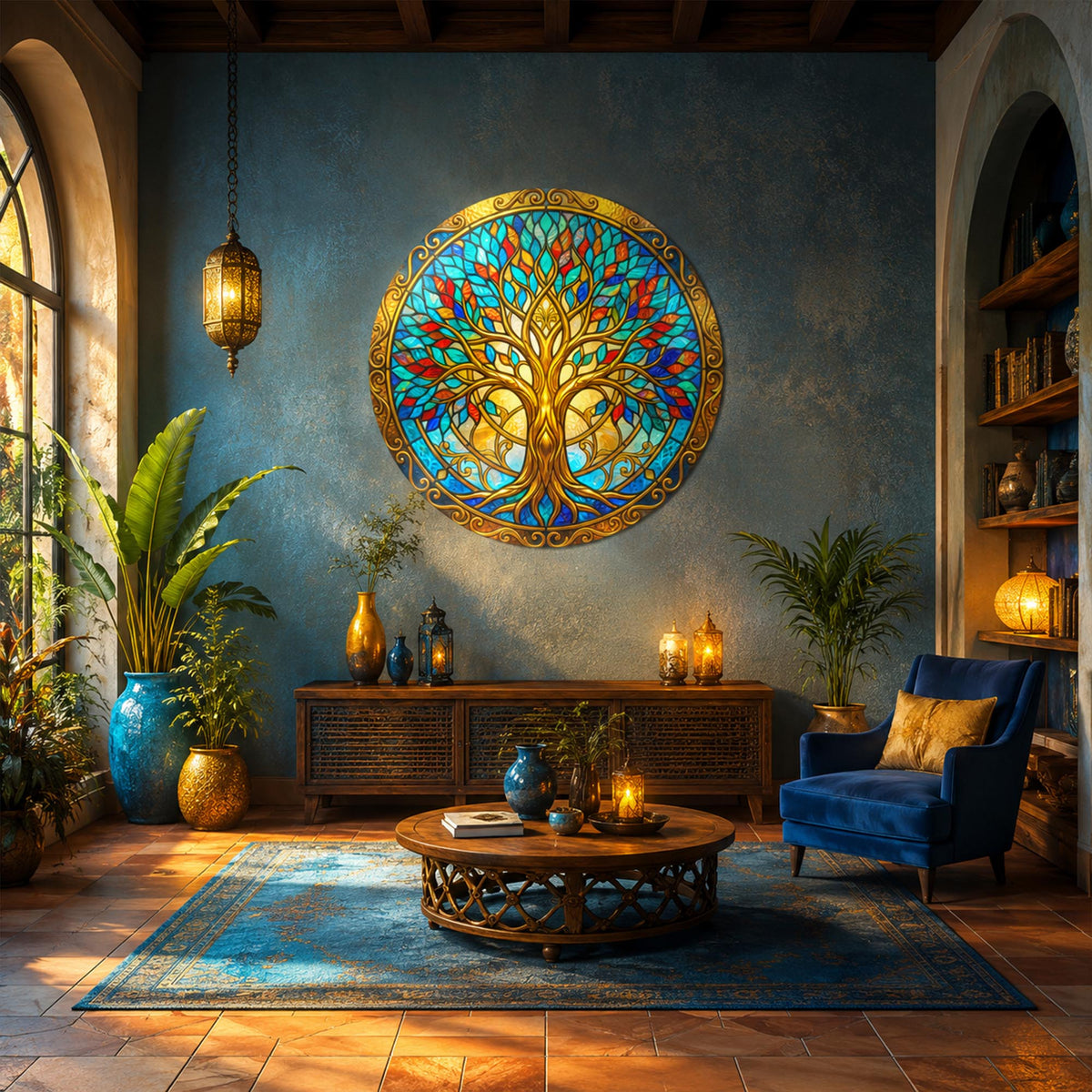 Luminous Tree Of Life in a modern room