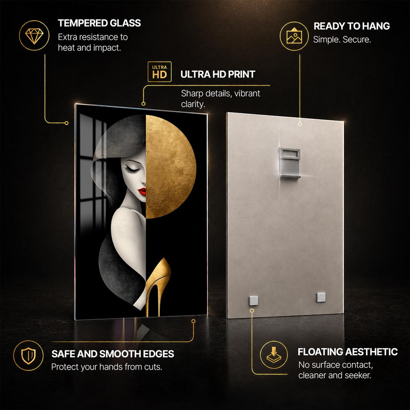 Golden Elegance — tempered glass, ultra HD print, ready to hang