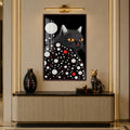 Dotted Midnight Cat with walnut frame