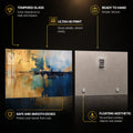 Azure Gold Divide — tempered glass, ultra HD print, ready to hang