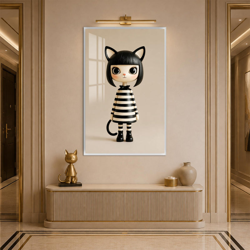 Striped Cat Girl with white frame