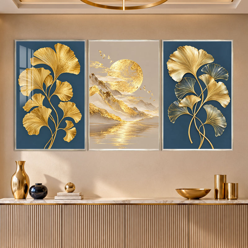 Golden Ginkgo with silver frame