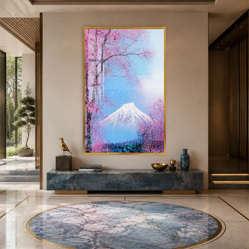 Artronauts Glass Print 12x18 cm | 4.7"x7.1" / Gold Blossoms Beneath The Peak Glass Wall Art