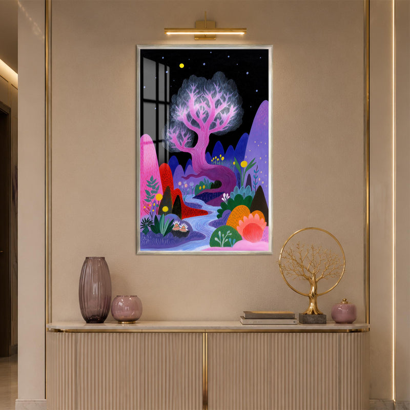 Enchanted Neon Grove with silver frame