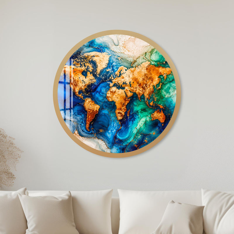 Gilded World Map with gold frame
