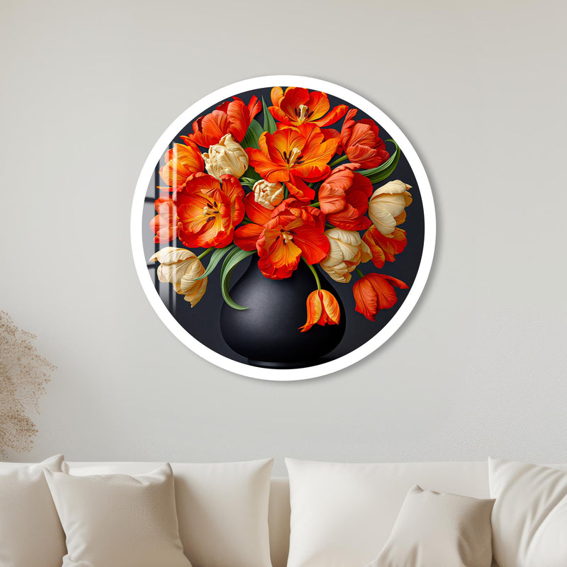 Fiery Tulip Bouquet with white frame